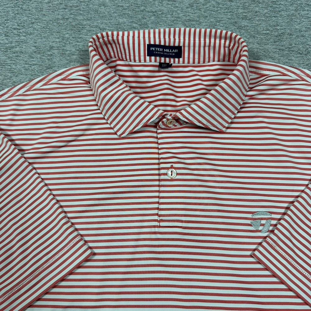 Peter Millar Taylormade Polo Shirt Mens XXL Pink White Crown Crafted Golf